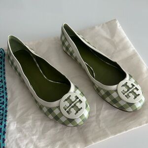 Tory Burch Green and White Flats